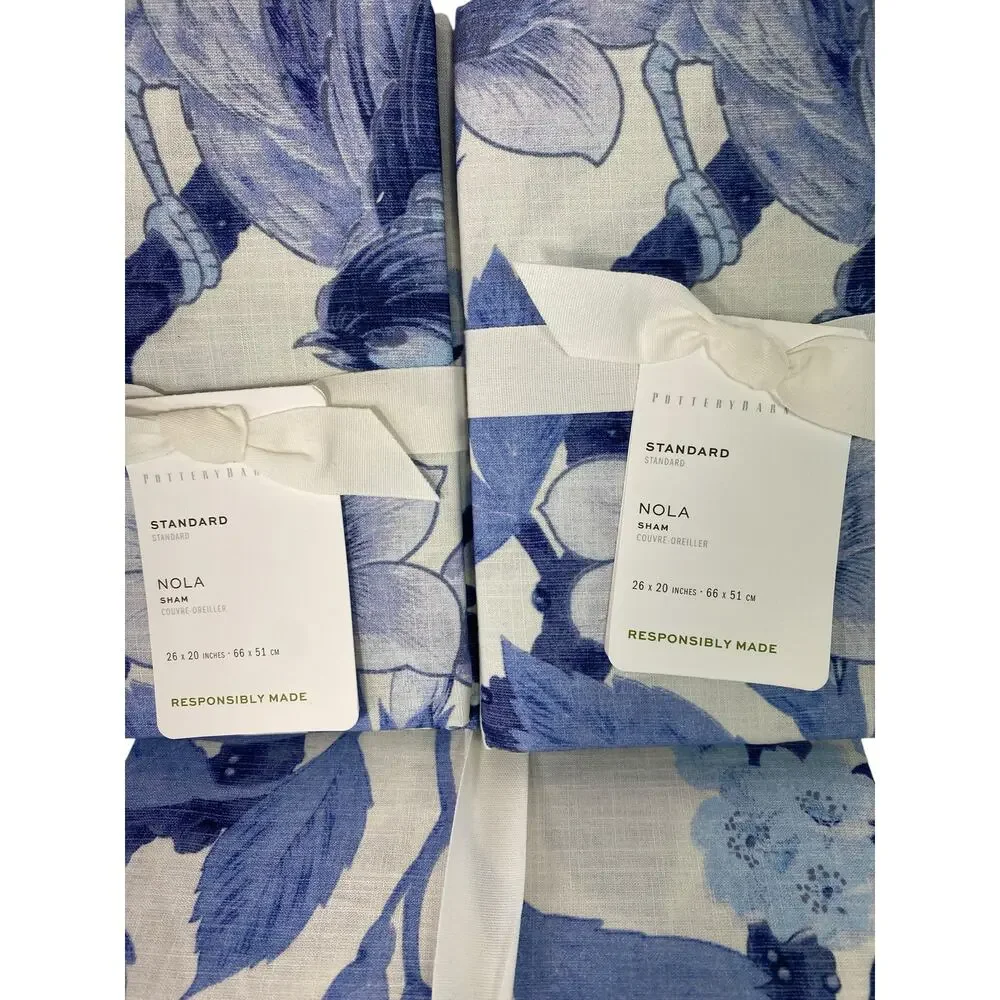 Pottery Barn Nola Blue Songbird Duvet Cover Queen Full & 2 Reg Sham Cotton NWT